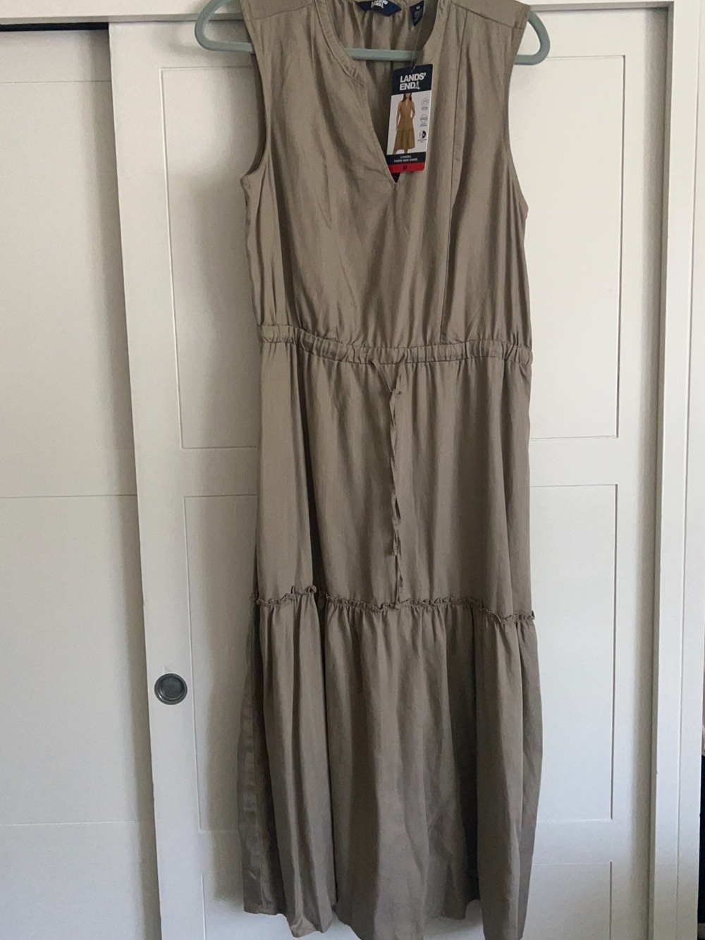 Lands' End Tan Khaki Sleeveless Tiered Midi Dress Lyocell Size Medium NWT